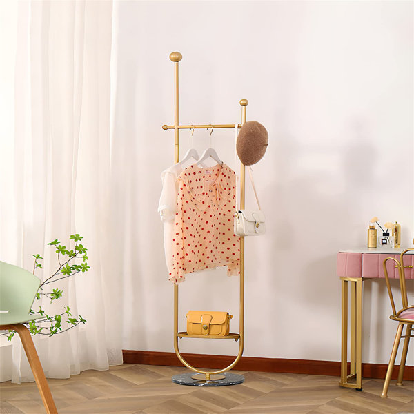 Rebrilliant Gold Clothing Garment Rack With Marble Base And Tray